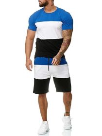 Men's 2 Piece Striped Short Sleeved T Shirt Top and Shorts Set Tracksuit Set for Men S-XXL - XL - Blue