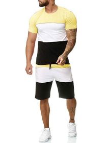 Men's 2 Piece Striped Short Sleeved T Shirt Top and Shorts Set Tracksuit Set for Men S-XXL - M - Yellow