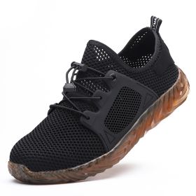 Summer Mesh Safety Work Shoes Steel Toe Cap Light Casual Fly Woven Breathable Cool Anti-smashing Anti-piercing Soft Sole Outdoor - Black brown - 44