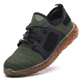 Summer Mesh Safety Work Shoes Steel Toe Cap Light Casual Fly Woven Breathable Cool Anti-smashing Anti-piercing Soft Sole Outdoor - Green - 36