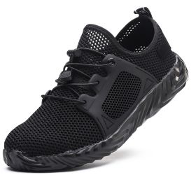 Summer Mesh Safety Work Shoes Steel Toe Cap Light Casual Fly Woven Breathable Cool Anti-smashing Anti-piercing Soft Sole Outdoor - Black - 47