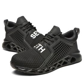 Men Women Spring Summer Autumn Winter Safety Shoe Work Light Weight Steel Toe Mesh Breathable Flying Weave Anti-piercing Protect - Black - 42