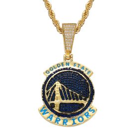 Golden State Warriors Pendant Necklace Copper Inlaid Zircon Personality Fan Memorial Men's Necklace - 96DNJ-gold