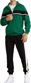 Men's Tracksuits 2 Piece Full Zip Hooded Sweatsuits Casual Running Outfits Slim Fit Gentlemen Jacket and Pants set - XXL - Green