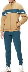 Men's Tracksuits 2 Piece Full Zip Hooded Sweatsuits Casual Running Outfits Slim Fit Gentlemen Jacket and Pants set - M - khaki