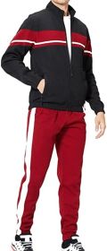 Men's Tracksuits 2 Piece Full Zip Hooded Sweatsuits Casual Running Outfits Slim Fit Gentlemen Jacket and Pants set - XL - Red