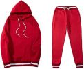 Mens 2 Piece Tracksuit Running Jogging Hoodie Pants Sets Loose Hooded Plus Velvet and Thick Sport Suit - XXL - Red