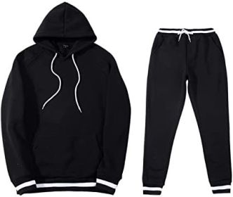 Mens 2 Piece Tracksuit Running Jogging Hoodie Pants Sets Loose Hooded Plus Velvet and Thick Sport Suit - XL - Black