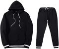 Mens 2 Piece Tracksuit Running Jogging Hoodie Pants Sets Loose Hooded Plus Velvet and Thick Sport Suit - L - Black