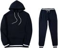 Mens 2 Piece Tracksuit Running Jogging Hoodie Pants Sets Loose Hooded Plus Velvet and Thick Sport Suit - S - navy blue