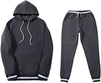 Mens 2 Piece Tracksuit Running Jogging Hoodie Pants Sets Loose Hooded Plus Velvet and Thick Sport Suit - L - dark grey