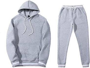 Mens 2 Piece Tracksuit Running Jogging Hoodie Pants Sets Loose Hooded Plus Velvet and Thick Sport Suit - L - light grey