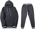 Mens 2 Piece Tracksuit Running Jogging Hoodie Pants Sets Loose Hooded Plus Velvet and Thick Sport Suit - XL - dark grey