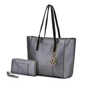 MKF Collection Dinah Light Weight Tote Handbag with Wallet by Mia K - Pewter - Vegan Leather