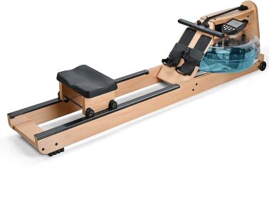 Water Rowing Machine Indoor Wooden Exercise Equipment Home Gym with LCD Monitor - Yellow