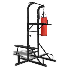 Power Tower with Sit-up Bench and Boxing Bag - Black