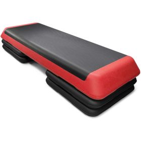 Fitness Aerobic Step 43'' Cardio Adjust 4'' - 6'' - 8'' Exercise Stepper w/Risers - Red - HDPE+EVA