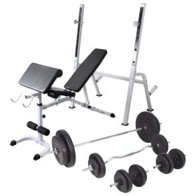 vidaXL Workout Bench with Weight Rack; Barbell and Dumbbell Set 198.4 lb - Black