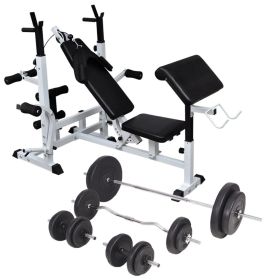 vidaXL Weight Bench with Weight Rack; Barbell and Dumbbell Set 198.4 lb - Black