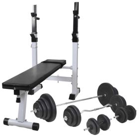 vidaXL Workout Bench with Weight Rack; Barbell and Dumbbell Set 264.6 lb - Black