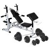 vidaXL Weight Bench with Weight Rack; Barbell and Dumbbell Set 264.6 lb - Black