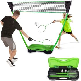 Portable Badminton Net Set Storage Box Base with 2 Battledores 2 Shuttlecocks Large;  Green - KM0948