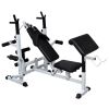 vidaXL Weight Bench with Weight Rack; Barbell and Dumbbell Set 264.6 lb - Black