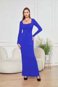 Two-in-one With Lining Double-layer Belly Contracting Hip Lifting Long Sleeve Narrow Dress (Option: Blue-L)