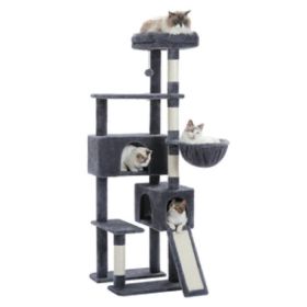 60.62 Inches Multi-Level Cat Tree Cat Tower For Indoor Cats With Sisal-Covered Scratching Post, Cozy Cat Condo, Padded Top Perch For Indoor Cats (Color: Grey)