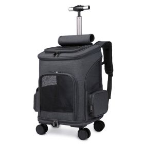 Portable Folding Trolley Pet Backpack Traveling Cat Backpack With Universal Wheel Trolley Pet Bag (Color: Dark Grey)