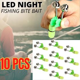 10x LED Night Fishing Bait Bite Alarm Twin 2 Bells Light Rod Tip Clip Alert Ring (Option: Green-Fish Alarm Bell)