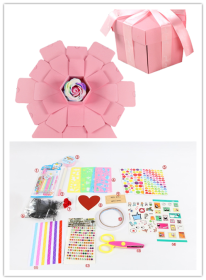 Surprise Explosion Box DIY Handmade Scrapbook Photo Album Gift Box for Valentine Gift (Option: Pink assemble27 X tools)