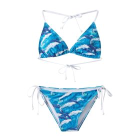 Two Pieces,Adult Women,Sexy Spaghetti String Bikini Top And Bottom,SummerVacation,Swimming,Spa,Surfing,Bathing,Swimming Pool (Option: Waves-S)