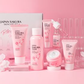 Skin Care Set JAPAN SAKURA Women Beauty Gift Sets Skin Care Kit With Cleanser, Toner, Lotion, Serum, Eye Cream, Face Cream Travel Kit For Women Teen G (Option: Suit)