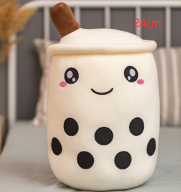 Cute Fruit Drink Plush Stuffed Soft Strawberry Milk Tea Plush Boba Tea Cup Toy Bubble Tea Pillow Cushion Kids Gift (Option: White-24CM)