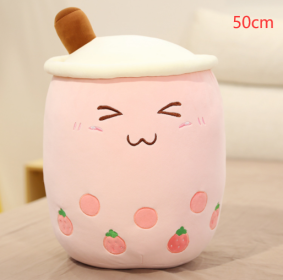 Cute Fruit Drink Plush Stuffed Soft Strawberry Milk Tea Plush Boba Tea Cup Toy Bubble Tea Pillow Cushion Kids Gift (Option: Pink-50CM)