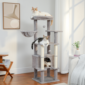 PAWZ Road 55inch Plush Sisal Scratching Posts Indoor Cat Tree (Color: Grey)