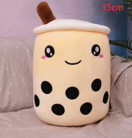 Cute Fruit Drink Plush Stuffed Soft Strawberry Milk Tea Plush Boba Tea Cup Toy Bubble Tea Pillow Cushion Kids Gift (Option: light coffee-35cm)