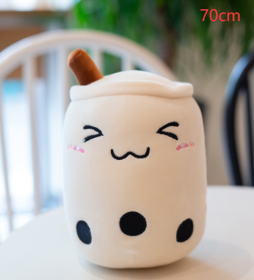 Cute Fruit Drink Plush Stuffed Soft Strawberry Milk Tea Plush Boba Tea Cup Toy Bubble Tea Pillow Cushion Kids Gift (Option: White triangle eyes-70cm)