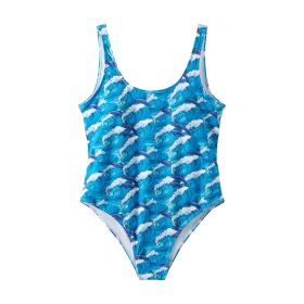 One Piece,Adult Women,Sexy Halter One Piece Swimsuit,Summer Vacation,Swimming,Spa,Surfing,Bath,Pool (Option: Waves-S)