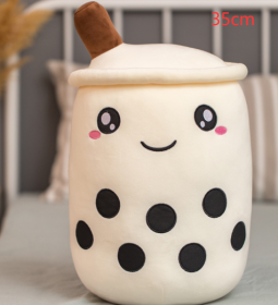 Cute Fruit Drink Plush Stuffed Soft Strawberry Milk Tea Plush Boba Tea Cup Toy Bubble Tea Pillow Cushion Kids Gift (Option: White-35CM)