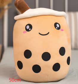 Cute Fruit Drink Plush Stuffed Soft Strawberry Milk Tea Plush Boba Tea Cup Toy Bubble Tea Pillow Cushion Kids Gift (Option: Brown-50CM)