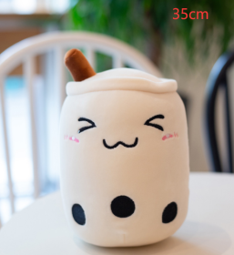 Cute Fruit Drink Plush Stuffed Soft Strawberry Milk Tea Plush Boba Tea Cup Toy Bubble Tea Pillow Cushion Kids Gift (Option: White triangle eyes-35cm)