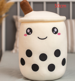 Cute Fruit Drink Plush Stuffed Soft Strawberry Milk Tea Plush Boba Tea Cup Toy Bubble Tea Pillow Cushion Kids Gift (Option: White-50CM)