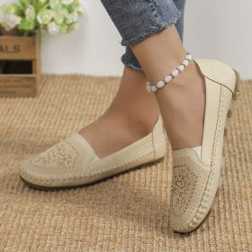 Handmade Stitching Gommino Solid Color Casual Women's Shoes (Option: Beige-36)